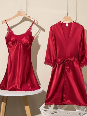 超值预定开放少量现货 Rm39 (睡裙+外袍) MLXL2XL 气质氛围感丝滑绸缎蕾丝吊带胸垫家居睡裙 M234500