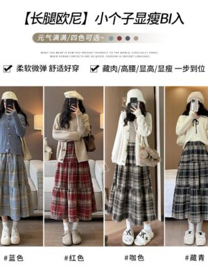 #超值预定开放少量现货 Rm39 Only～ #SML 时尚气质复古感毛呢格子高腰半长裙 M023377