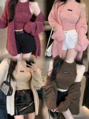 超值预定开放少量现货 时尚韩系气质百搭两件式长版编织毛衣套装  Rm39 Only M253455