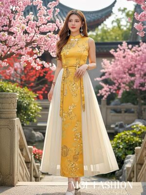 绝美新款上架Rm132-Rm3=Rm129 XSSMLXL 独家定制古典水晶盘扣提花雪纺长版马面裙旗袍套装 M62095