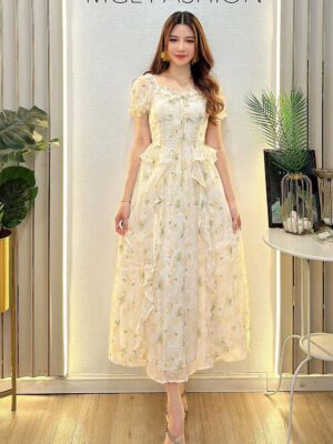 超值大促销Rm72 Now Rm49 Tiffany 气质飘逸感休闲风雪纺碎花长裙 M7825