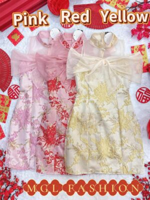 超值大促销 Rm99 now Rm59 新中式网纱蝴蝶结设计金丝提旗袍连身裙 SMLXL 81657