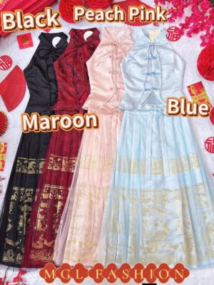 超值大促销Rm158 Now Rm128 Cheri高质量古典金丝凤凰提花长版网纱马面裙旗袍套装