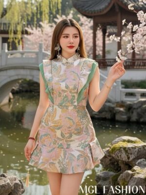 超值大促销 Rm99 Now Rm59 LaDolce新年新中式金丝提花鱼尾裙设计旗袍 666041