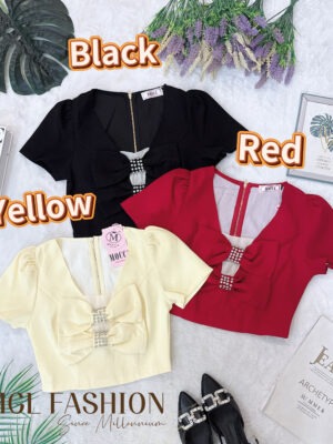 超值大促销Rm69 Now Rm39 Mocca时尚轻奢明媛亮钻蝴蝶结时装上衣 823839