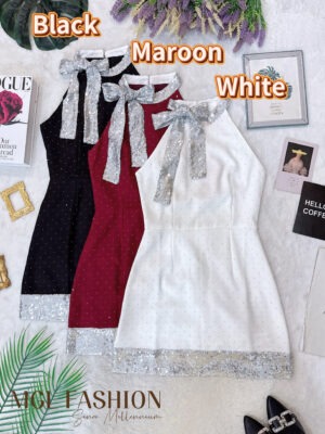 超值大促销Rm109 Now Rm55 Mocca 气质唯美名媛亮片亮钻蝴蝶结连身裙 823776