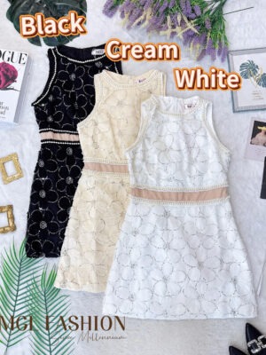 超值大促销Rm109 Now Rm55 Mocca 气质名媛珍珠亮片网纱连身裙 25238