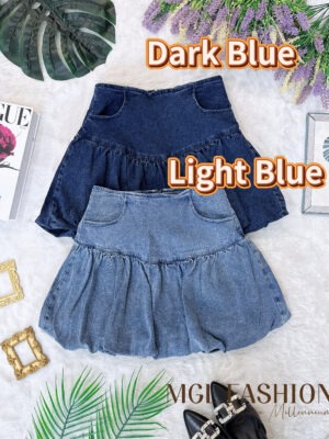 超值大促销Rm69 Now Rm39 SMLXL Mocca 时尚百搭弹力花苞牛仔高腰短裙 21343