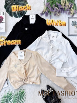 超值大促销Rm69 Now Rm49 SML Mocca 气质简约百搭亮钻花朵时装上衣 25143