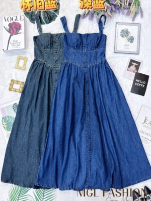 绝美新款上架Rm109-Rm3=Rm106 SML Mocca高级感时尚简约牛仔连身长裙 17665