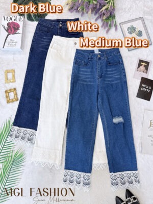 超值大促销 Rm79 Now Rm39 The Summer夏日百搭蕾丝直筒弹力牛仔高腰八分裤 5396