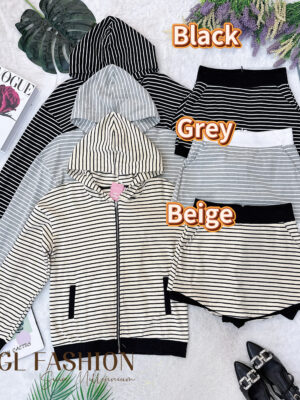 超值大促销 Rm105 Now RM59 SML Ivori 简约百搭休闲线条卫衣连帽套装 6581