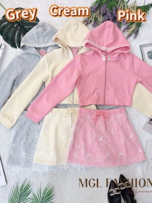 超值大促销Rm99 Now Rm59 SML Ivori 时尚个性简约运动风卫衣蕾丝连帽套装 6612