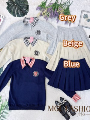 超值大促销Rm109 Now Rm59 SML Ivori 时尚百搭运动风卫衣百褶裙套装 6610