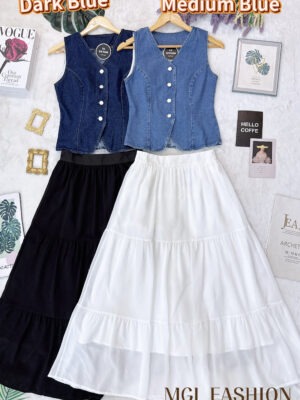 绝美新款上架Rm107-Rm3=Rm 104 SML In Denim 时尚个性高级感牛仔雪纺套装 7088