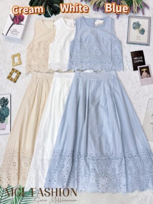 绝美新款上架Rm122-Rm3=Rm119 SML Cheri 高质量气质绝美通花半长裙套装 2936