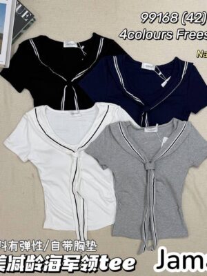 绝美新款上架Rm42-Rm3= Rm39 Jamae休闲百搭海军领设计棉质上衣 99168