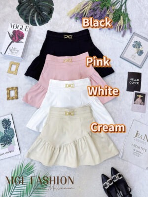 绝美新款上架 Rm59-Rm3=Rm56 SML Ivori 时尚简约百搭显瘦锦棉亮钻金属扣短裙 7194