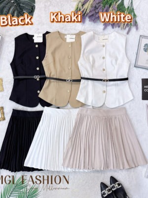 绝美新款上架 Rm107-Rm3=Rm104 SML Impress时尚简约百搭显瘦百褶短裙套装 7172