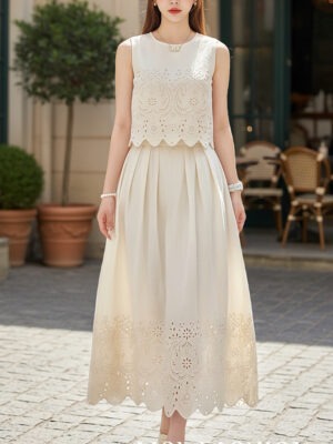 绝美新款上架Rm122-Rm3=Rm119 SML Cheri 高质量气质绝美通花半长裙套装 2936