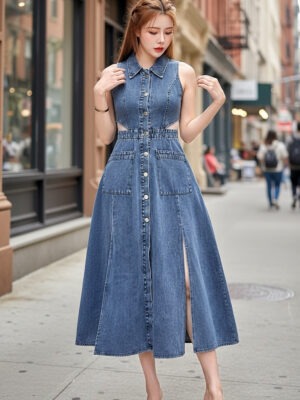 绝美新款上架 Rm109-Rm3=Rm106 SML Exclusive 时尚简约百搭显瘦牛仔连身裙 22689