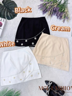 超值大促销 Rm69 Now Rm39 Mocca 时尚百搭名媛珍珠花朵高腰短裙 823953