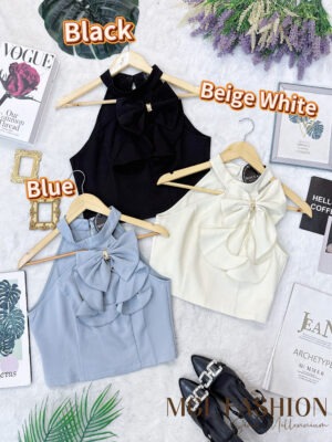 绝美新款上架Rm65 -Rm3= Rm62 SML Mocca 时尚气质百搭蝴蝶结时装上衣 55101