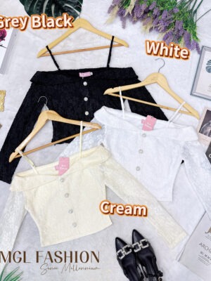 绝美新款上架Rm56 -Rm3= Rm53 ML Ivori 时尚气质百搭蕾丝时装上衣 7147