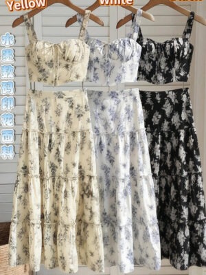 绝美新款上架 Rm129 -Rm3=Rm126 SML  Mocca 唯美度假风碎花长裙套装 17721