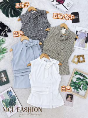 绝美新款上架Rm57-Rm3= Rm54 SML Jamae时尚蝴蝶结设计长版西装格子上衣 99153