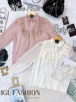 绝美新款上架Rm55- Rm3 = Rm52 Tiffany气质唯美百搭精致蕾丝雪纺上衣 M8966