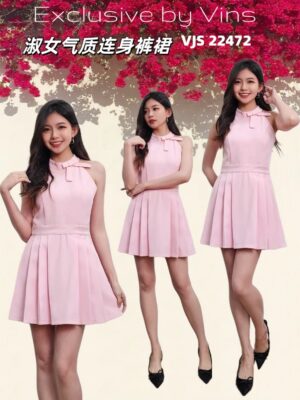 超值大促销 Rm99 Now Rm55 SML  Exclusive 气质唯美蝴蝶结百褶裙连身裙 22472