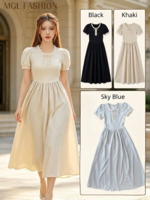 绝美新款上架Rm62-Rm 3=Rm Rm59 Tiffany 气质蕾丝拼接棉质休闲连身长裙 P27577