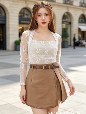 绝美新款上架Rm69-Rm3=Rm66 SML Cheri 时尚个性百搭皮质拼接锦棉高腰裤裙 3005