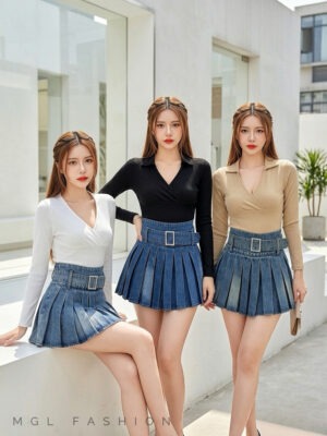 绝美新款上架Rm69-Rm3=Rm66 SMLXL Ds Jeans 时尚个性百搭百褶牛仔高腰短裙 51327