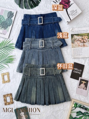绝美新款上架Rm69-Rm3=Rm66 SMLXL Ds Jeans 时尚个性百搭百褶牛仔高腰短裙 51327