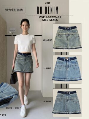 绝美新款上架 Rm65-Rm3 =Rm62 SML Ro Denim 时尚百搭撞色弹力牛仔短裙 60222
