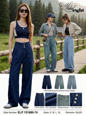 绝美新款上架 Rm74-Rm3=Rm71 SMLXL Label 8 时尚百搭高腰阔腿牛仔长裤 151680