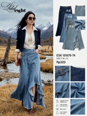 绝美新款上架 Rm74-Rm3=Rm71 SML Label 8 时尚气质唯美高腰露腿牛仔半长裙 151679