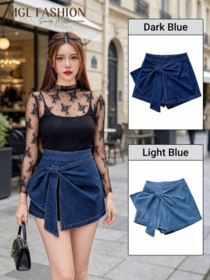 绝美新款上架 Rm65-Rm3=Rm62 SMLXL Posh Code 气质唯美百搭蝴蝶结牛仔裤裙 50046