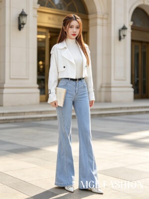 绝美新款上架 Rm79-Rm3=Rm76 SMLXL Posh Code 时尚显瘦百搭高腰微喇叭牛仔长裤 6243