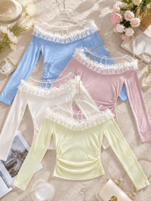 绝美新款上架 Rm42-Rm3=Rm39 Tiffany 气质唯美网纱珍珠棉质上衣 M77818