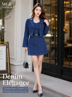 绝美新款上架 Rm129-Rm3=Rm126 S M L XL Whitney 时尚个性百搭两件式牛仔连身裙 17477