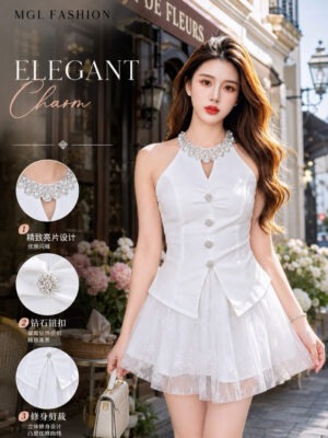 绝美新款上架 Rm108 -Rm 3=Rm105 SML Impress 气质唯美名媛亮钻珍珠纱裙套装 7287