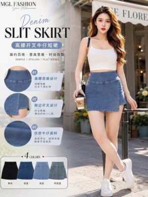 绝美新款上架 Rm65-Rm3=Rm62 SMLXL Cheri版型绝美百搭显瘦弹力牛仔高腰裤裙 2475