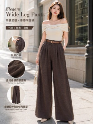 绝美新款上架 Rm79-Rm3=Rm76 SML 独家 版型绝美时尚个性百搭直筒阔腿棉麻西装长裤 M55678