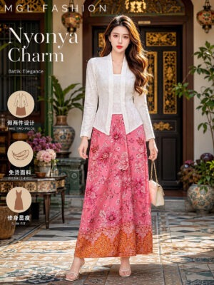 绝美新款上架 Rm98-Rm3=Rm 95 Impress 气质优雅假两件蕾丝印花Batik连身裙 7305