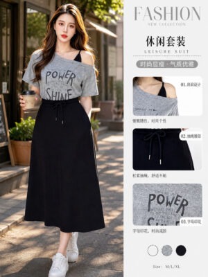 绝美新款上架Rm72 -Rm3=Rm69 Re&co 时尚休闲百搭卫衣斜肩假两件套装 M70116