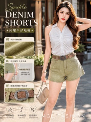 绝美新款上架 Rm68-Rm3=Rm65 SMLXL Re&Co 时尚个性百搭微闪牛仔短裤 M33668