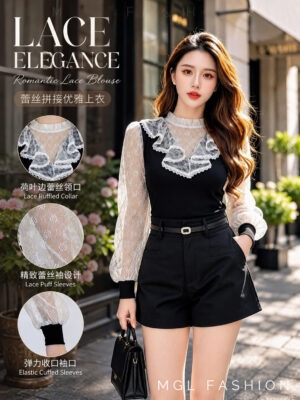 绝美新款上架 Rm45-Rm3=Rm42 Tiffany 气质唯美名媛网纱蕾丝棉质上衣 M11189